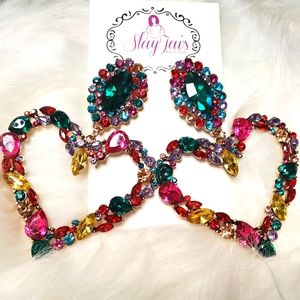Heart-shaped Retro Rhinestone Earrings